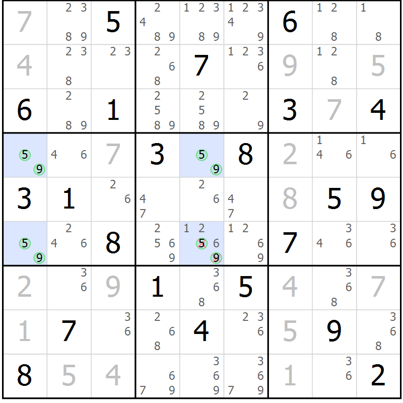 Position des candidats pour la solution de la Gr 8 page 11 du magazine de sudoku Sudoku Suprême n° 037