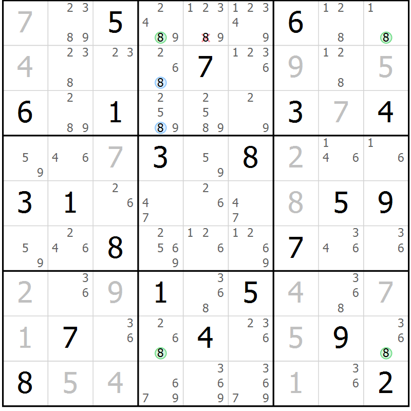 Position des candidats pour la solution de la Gr 8 page 11 du magazine de sudoku Sudoku Suprême n° 037