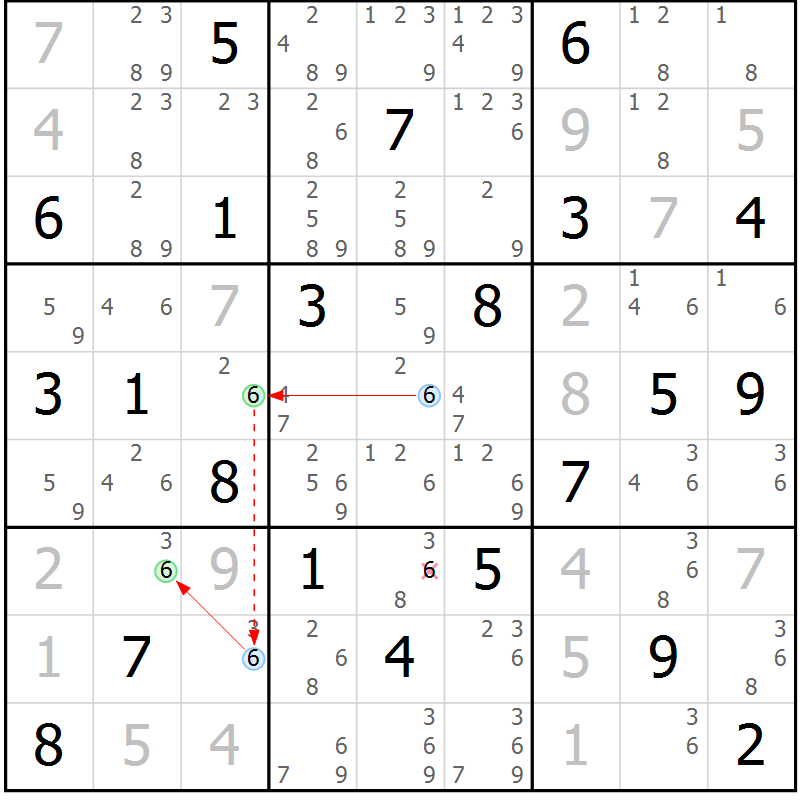 Position des candidats pour la solution de la Gr 8 page 11 du magazine de sudoku Sudoku Suprême n° 037