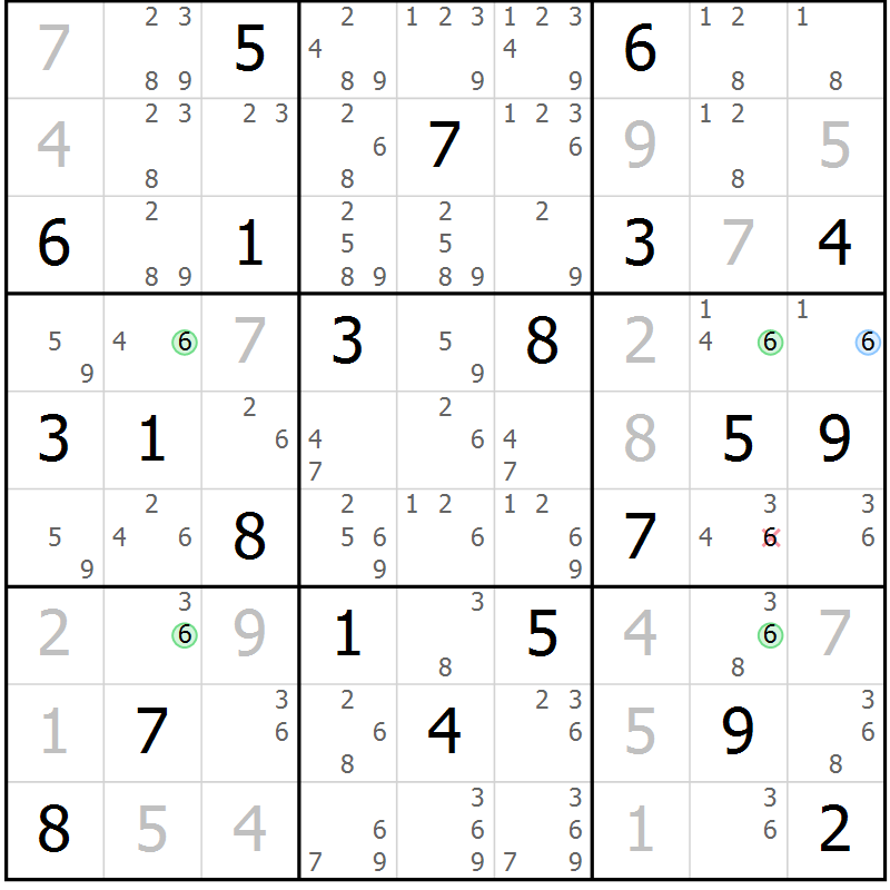 Position des candidats pour la solution de la Gr 8 page 11 du magazine de sudoku Sudoku Suprême n° 037