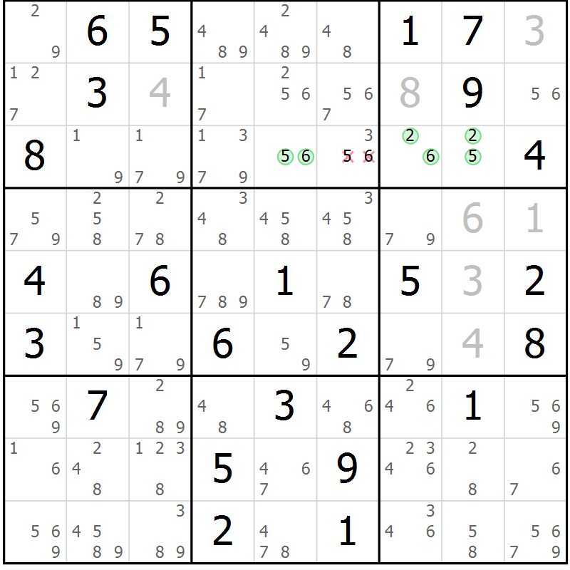 Position des candidats pour la solution de la Gr 80 page 83 du magazine de sudoku Sudoku Suprême n° 037