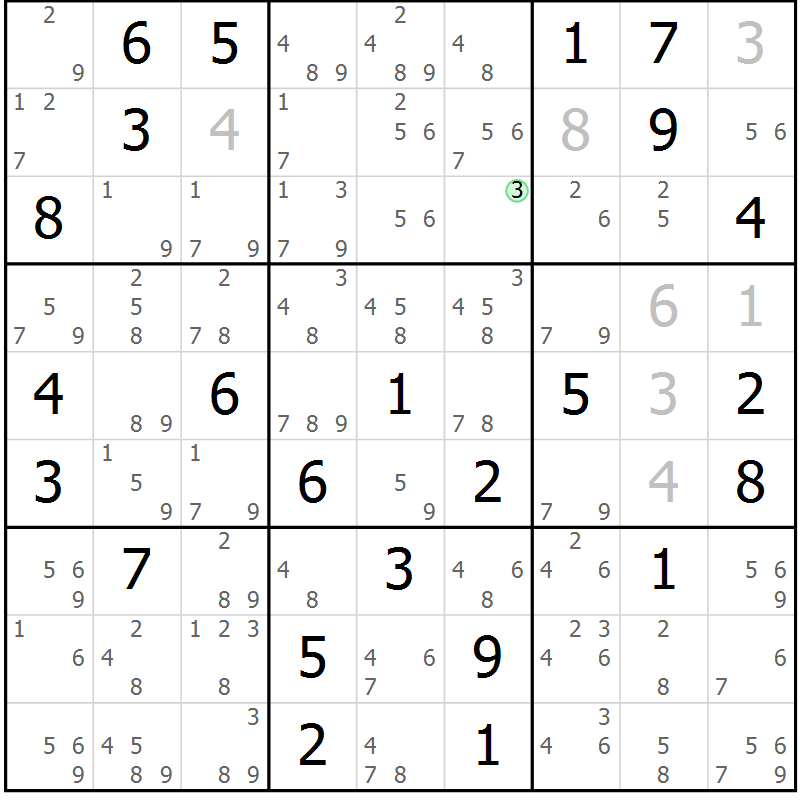 Position des candidats pour la solution de la Gr 80 page 83 du magazine de sudoku Sudoku Suprême n° 037