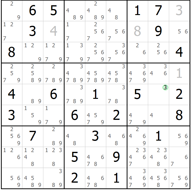 Position des candidats pour la solution de la Gr 80 page 83 du magazine de sudoku Sudoku Suprême n° 037