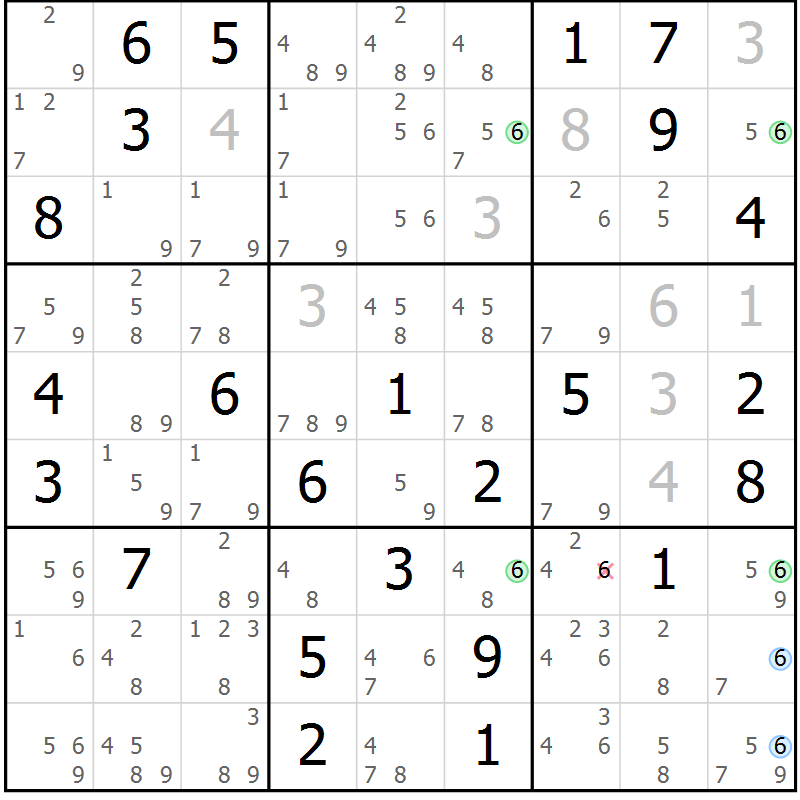Position des candidats pour la solution de la Gr 80 page 83 du magazine de sudoku Sudoku Suprême n° 037