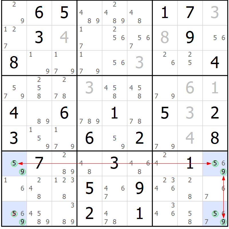 Position des candidats pour la solution de la Gr 80 page 83 du magazine de sudoku Sudoku Suprême n° 037