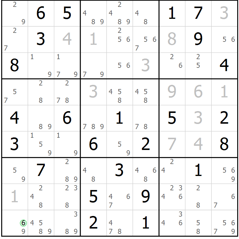 Position des candidats pour la solution de la Gr 80 page 83 du magazine de sudoku Sudoku Suprême n° 037