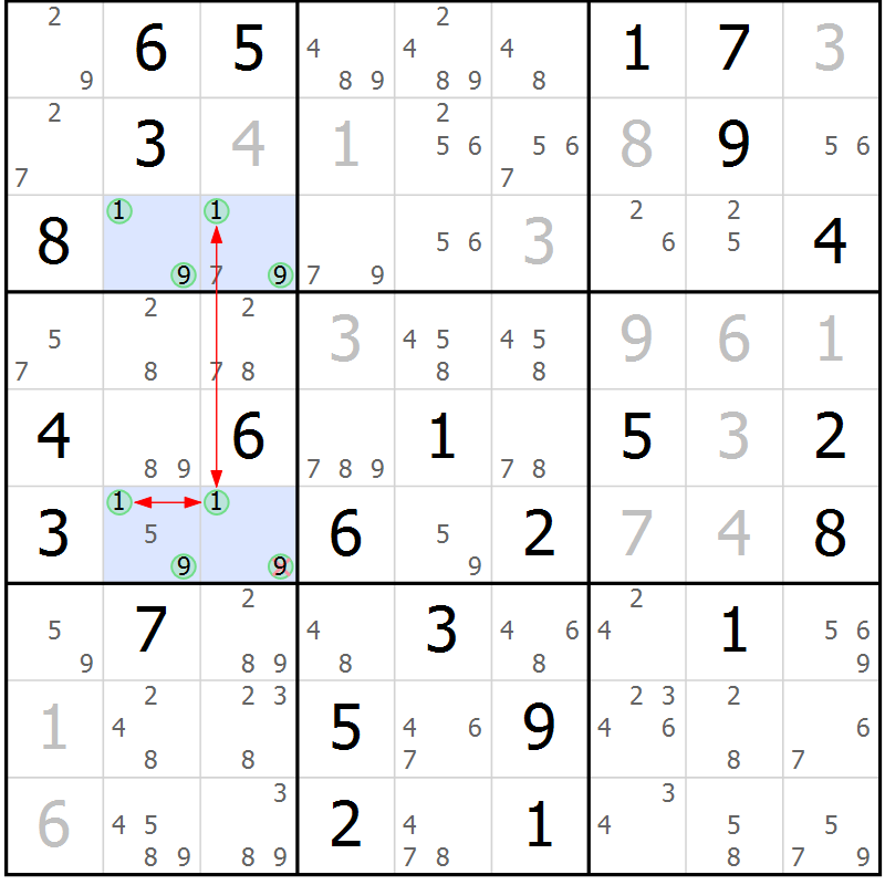 Position des candidats pour la solution de la Gr 80 page 83 du magazine de sudoku Sudoku Suprême n° 037
