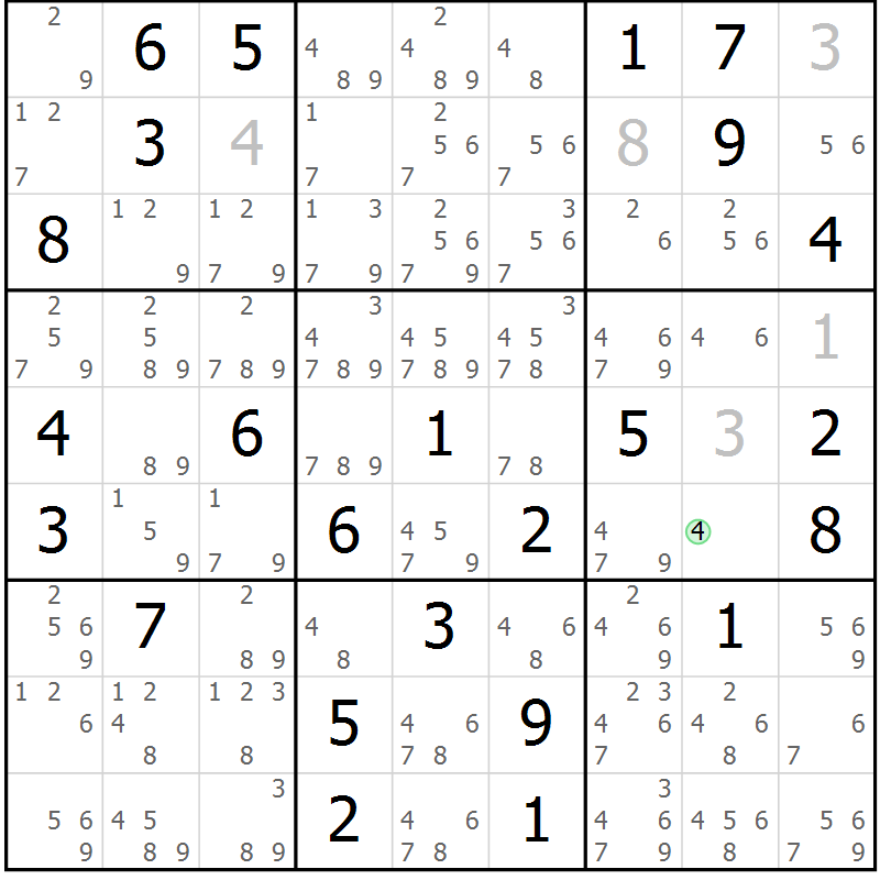 Position des candidats pour la solution de la Gr 80 page 83 du magazine de sudoku Sudoku Suprême n° 037