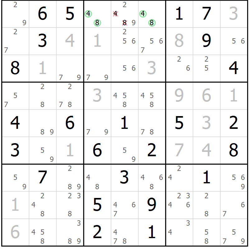 Position des candidats pour la solution de la Gr 80 page 83 du magazine de sudoku Sudoku Suprême n° 037