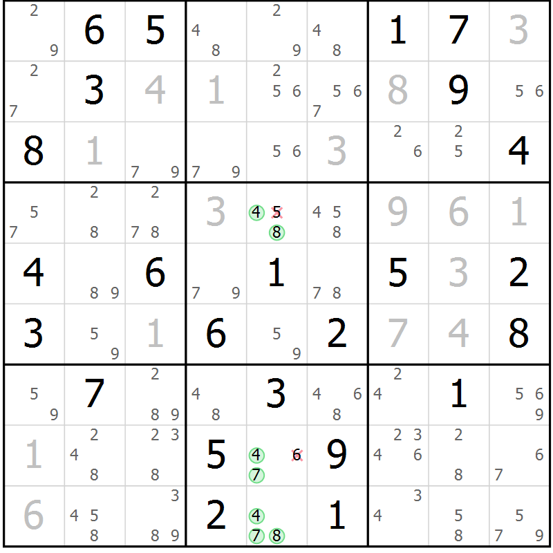 Position des candidats pour la solution de la Gr 80 page 83 du magazine de sudoku Sudoku Suprême n° 037