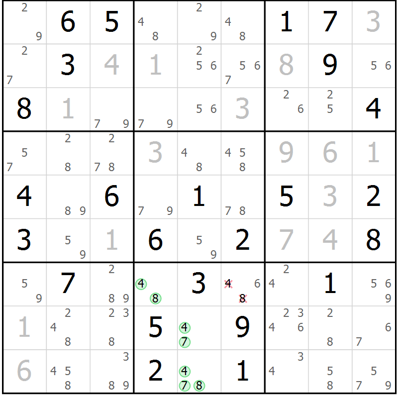 Position des candidats pour la solution de la Gr 80 page 83 du magazine de sudoku Sudoku Suprême n° 037
