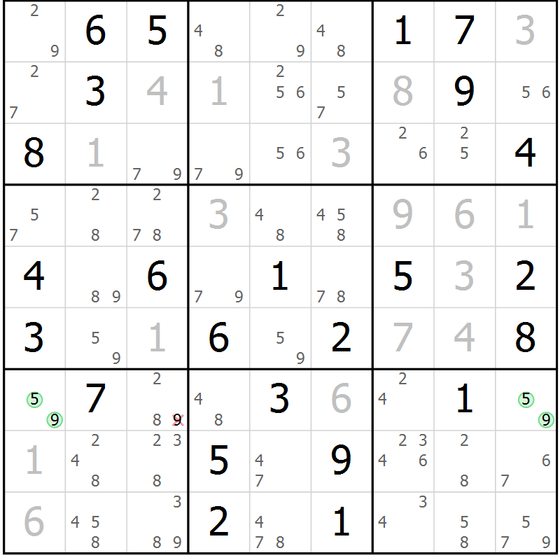 Position des candidats pour la solution de la Gr 80 page 83 du magazine de sudoku Sudoku Suprême n° 037