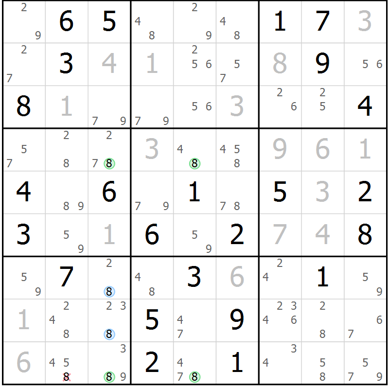 Position des candidats pour la solution de la Gr 80 page 83 du magazine de sudoku Sudoku Suprême n° 037
