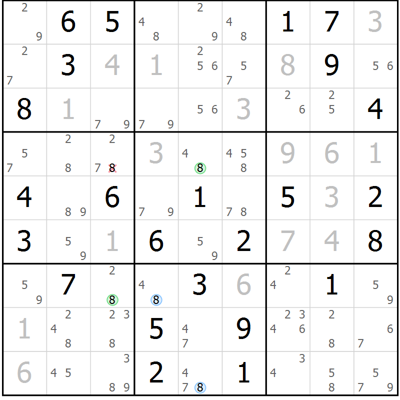 Position des candidats pour la solution de la Gr 80 page 83 du magazine de sudoku Sudoku Suprême n° 037