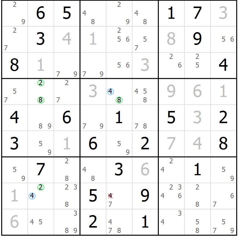 Position des candidats pour la solution de la Gr 80 page 83 du magazine de sudoku Sudoku Suprême n° 037