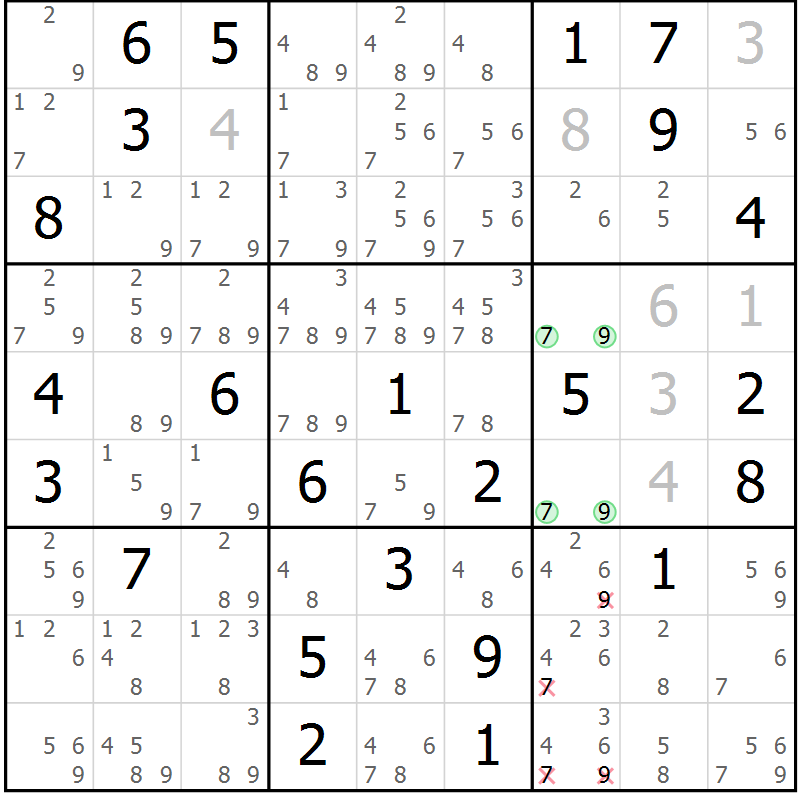 Position des candidats pour la solution de la Gr 80 page 83 du magazine de sudoku Sudoku Suprême n° 037