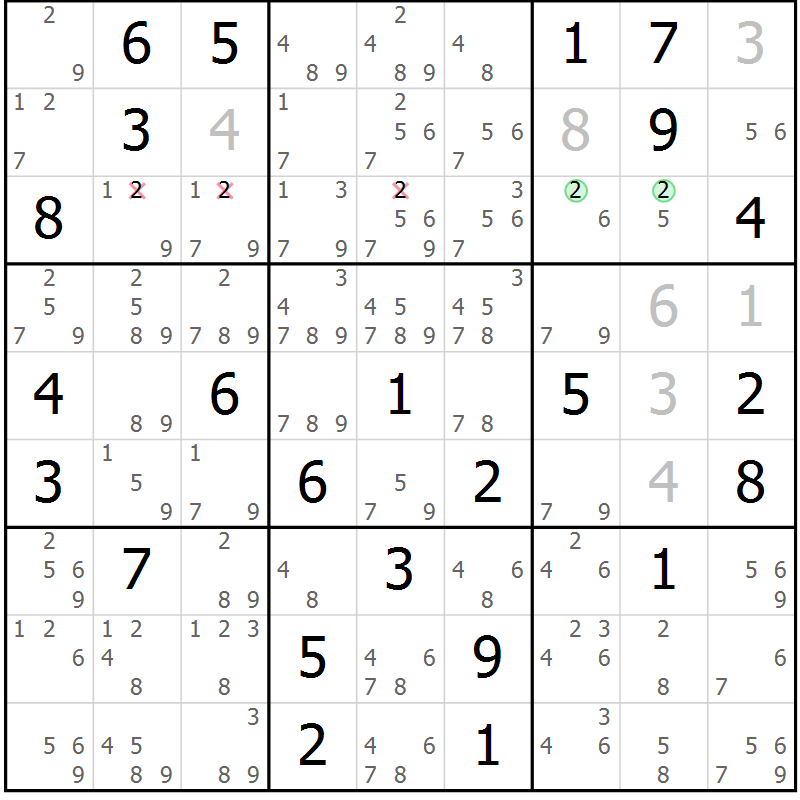 Position des candidats pour la solution de la Gr 80 page 83 du magazine de sudoku Sudoku Suprême n° 037