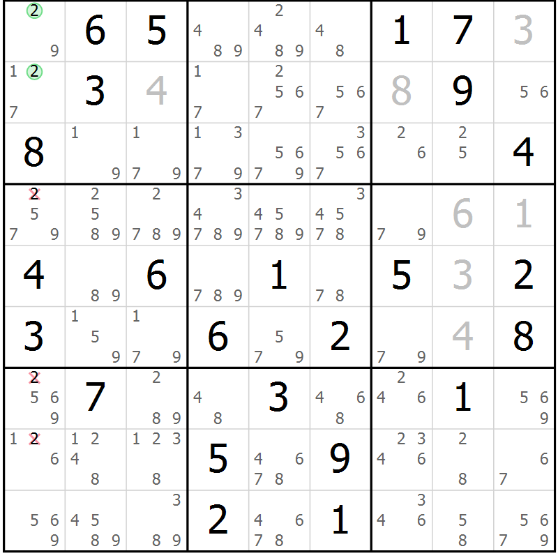 Position des candidats pour la solution de la Gr 80 page 83 du magazine de sudoku Sudoku Suprême n° 037