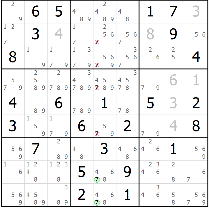 Position des candidats pour la solution de la Gr 80 page 83 du magazine de sudoku Sudoku Suprême n° 037