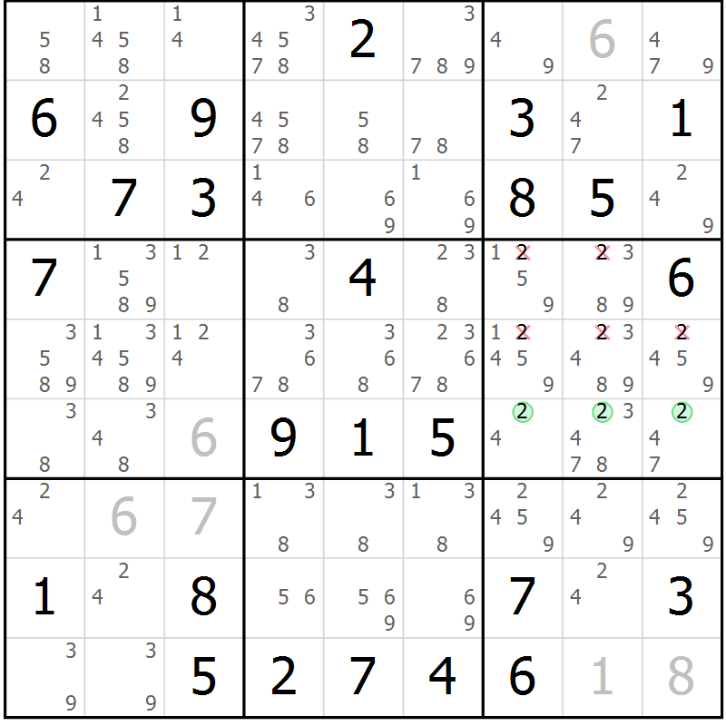 Position des candidats pour la solution de la Gr 81 page 84 du magazine de sudoku Sudoku Suprême n° 037