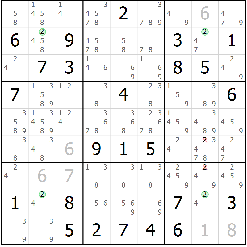 Position des candidats pour la solution de la Gr 81 page 84 du magazine de sudoku Sudoku Suprême n° 037