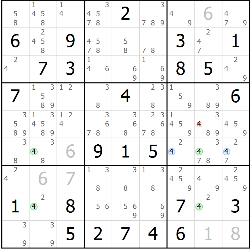 Position des candidats pour la solution de la Gr 81 page 84 du magazine de sudoku Sudoku Suprême n° 037