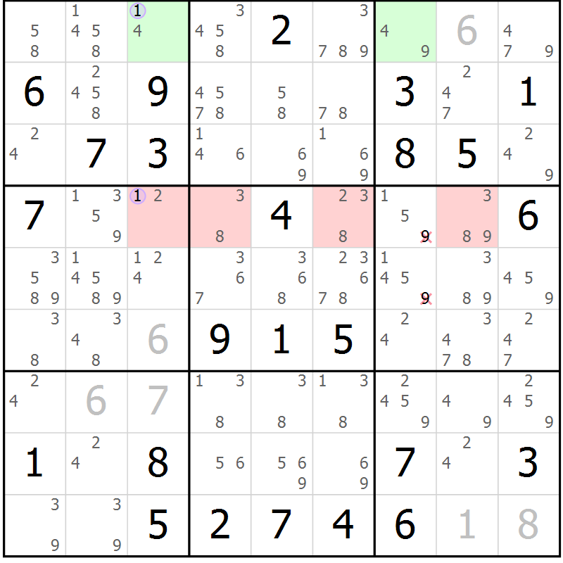 Position des candidats pour la solution de la Gr 81 page 84 du magazine de sudoku Sudoku Suprême n° 037