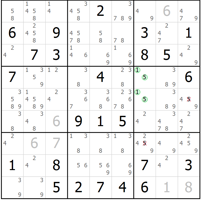 Position des candidats pour la solution de la Gr 81 page 84 du magazine de sudoku Sudoku Suprême n° 037