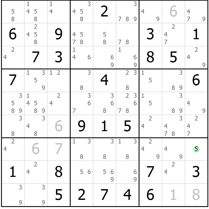 Position des candidats pour la solution de la Gr 81 page 84 du magazine de sudoku Sudoku Suprême n° 037