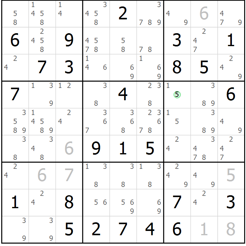 Position des candidats pour la solution de la Gr 81 page 84 du magazine de sudoku Sudoku Suprême n° 037