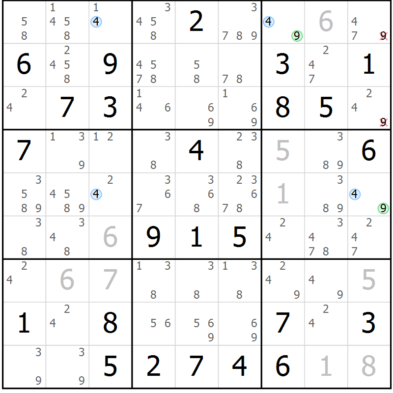 Position des candidats pour la solution de la Gr 81 page 84 du magazine de sudoku Sudoku Suprême n° 037