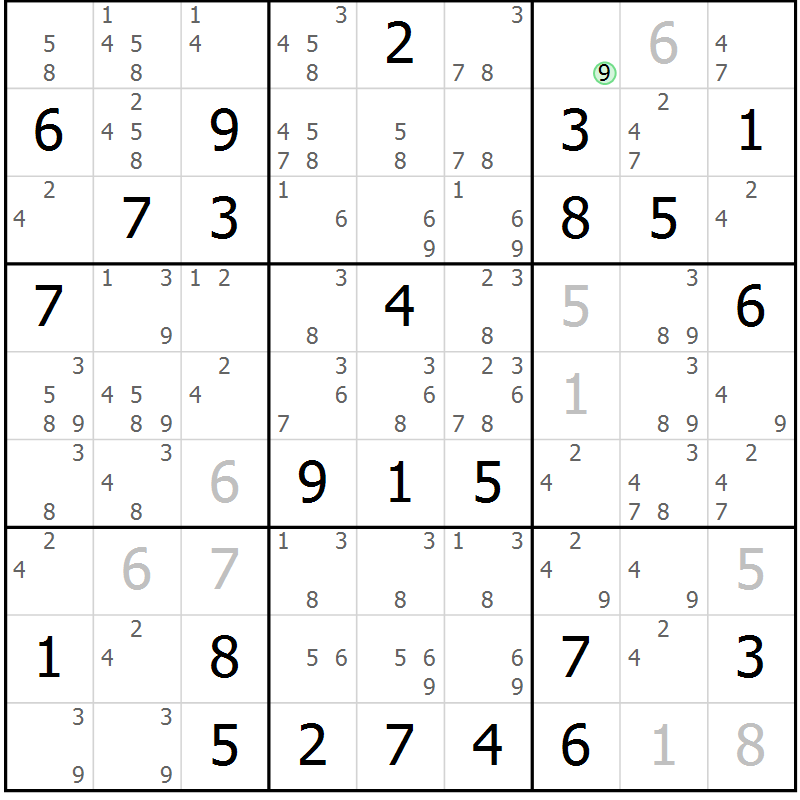 Position des candidats pour la solution de la Gr 81 page 84 du magazine de sudoku Sudoku Suprême n° 037