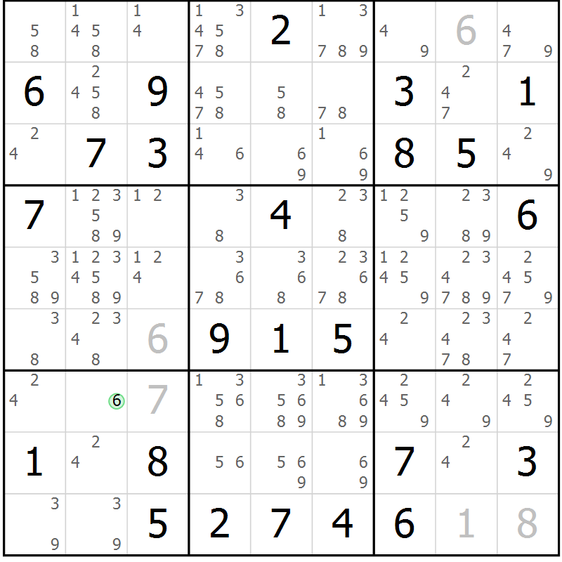 Position des candidats pour la solution de la Gr 81 page 84 du magazine de sudoku Sudoku Suprême n° 037