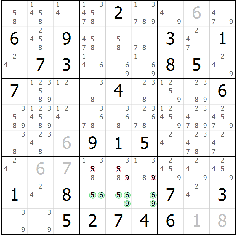 Position des candidats pour la solution de la Gr 81 page 84 du magazine de sudoku Sudoku Suprême n° 037