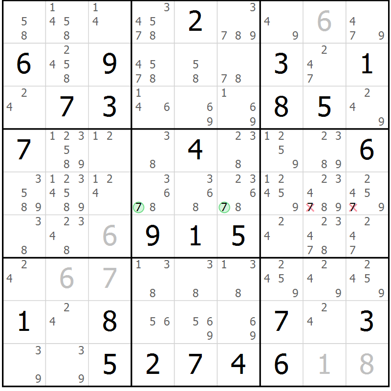 Position des candidats pour la solution de la Gr 81 page 84 du magazine de sudoku Sudoku Suprême n° 037