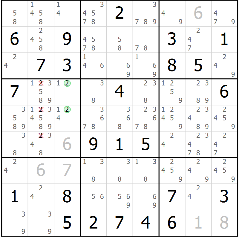 Position des candidats pour la solution de la Gr 81 page 84 du magazine de sudoku Sudoku Suprême n° 037