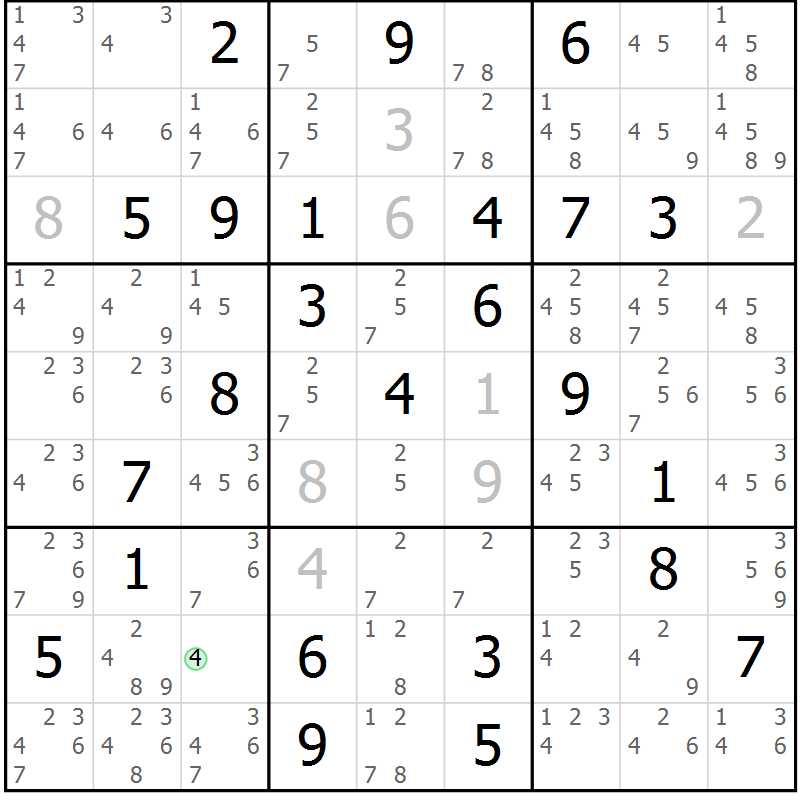 Position des candidats pour la solution de la Gr 82 page 85 du magazine de sudoku Sudoku Suprême n° 037