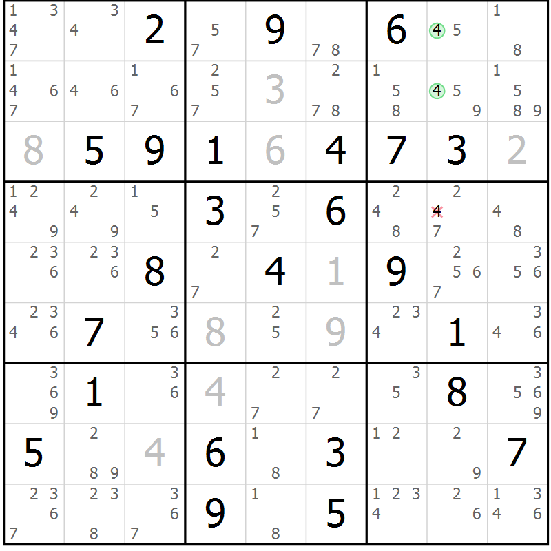 Position des candidats pour la solution de la Gr 82 page 85 du magazine de sudoku Sudoku Suprême n° 037