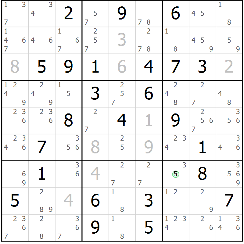 Position des candidats pour la solution de la Gr 82 page 85 du magazine de sudoku Sudoku Suprême n° 037