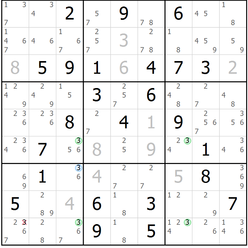 Position des candidats pour la solution de la Gr 82 page 85 du magazine de sudoku Sudoku Suprême n° 037