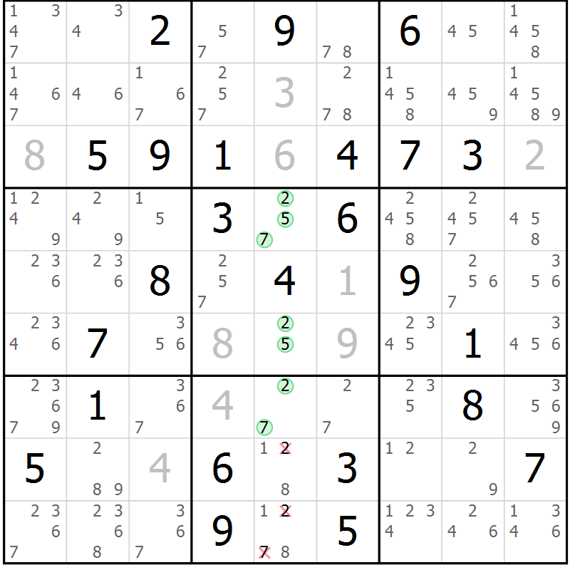 Position des candidats pour la solution de la Gr 82 page 85 du magazine de sudoku Sudoku Suprême n° 037