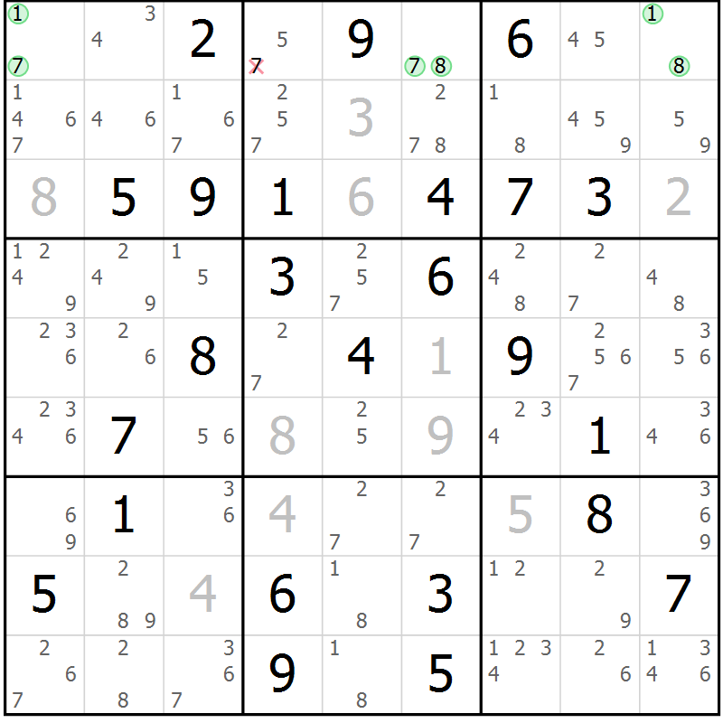 Position des candidats pour la solution de la Gr 82 page 85 du magazine de sudoku Sudoku Suprême n° 037