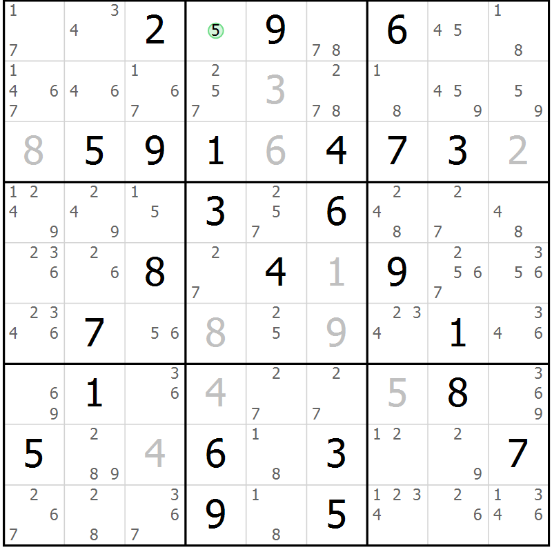 Position des candidats pour la solution de la Gr 82 page 85 du magazine de sudoku Sudoku Suprême n° 037