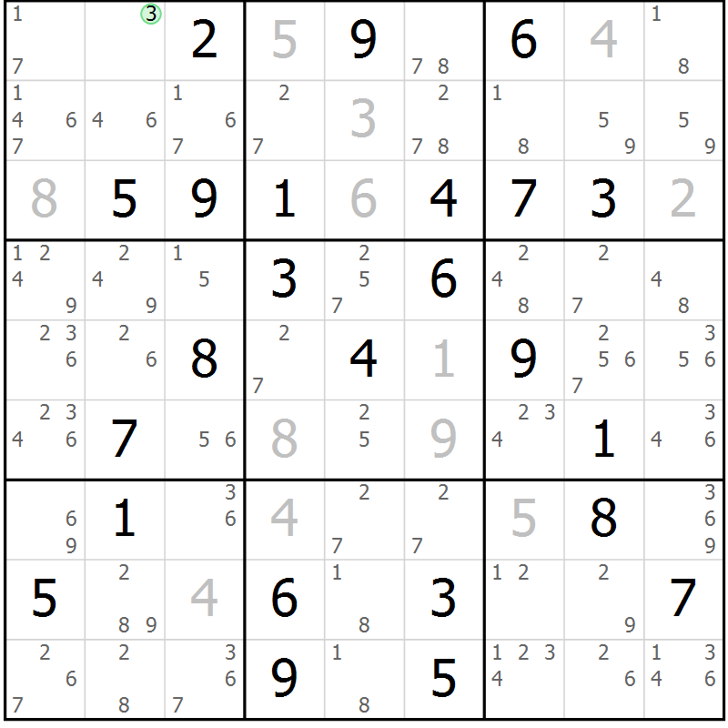Position des candidats pour la solution de la Gr 82 page 85 du magazine de sudoku Sudoku Suprême n° 037