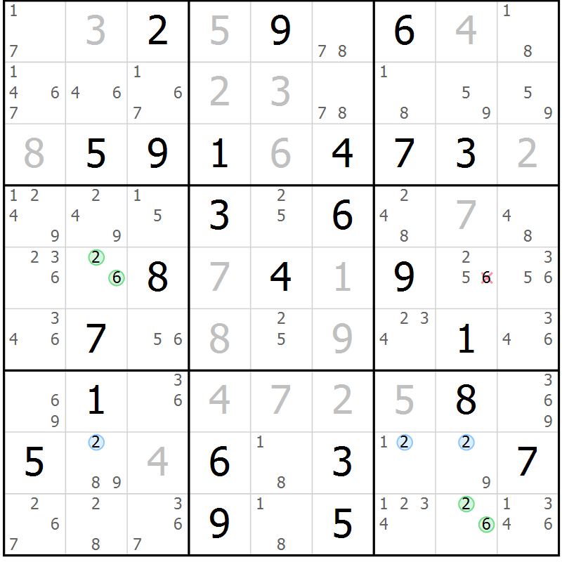 Position des candidats pour la solution de la Gr 82 page 85 du magazine de sudoku Sudoku Suprême n° 037