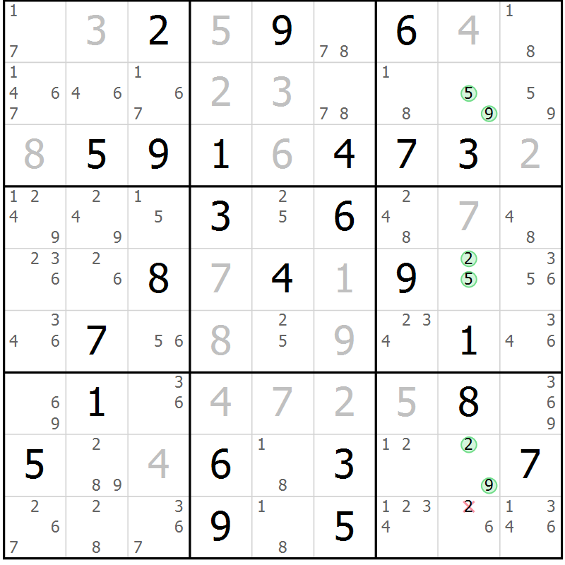 Position des candidats pour la solution de la Gr 82 page 85 du magazine de sudoku Sudoku Suprême n° 037