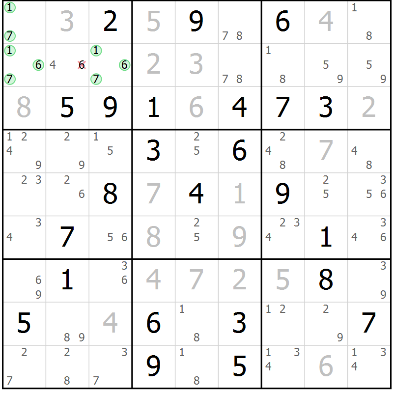 Position des candidats pour la solution de la Gr 82 page 85 du magazine de sudoku Sudoku Suprême n° 037