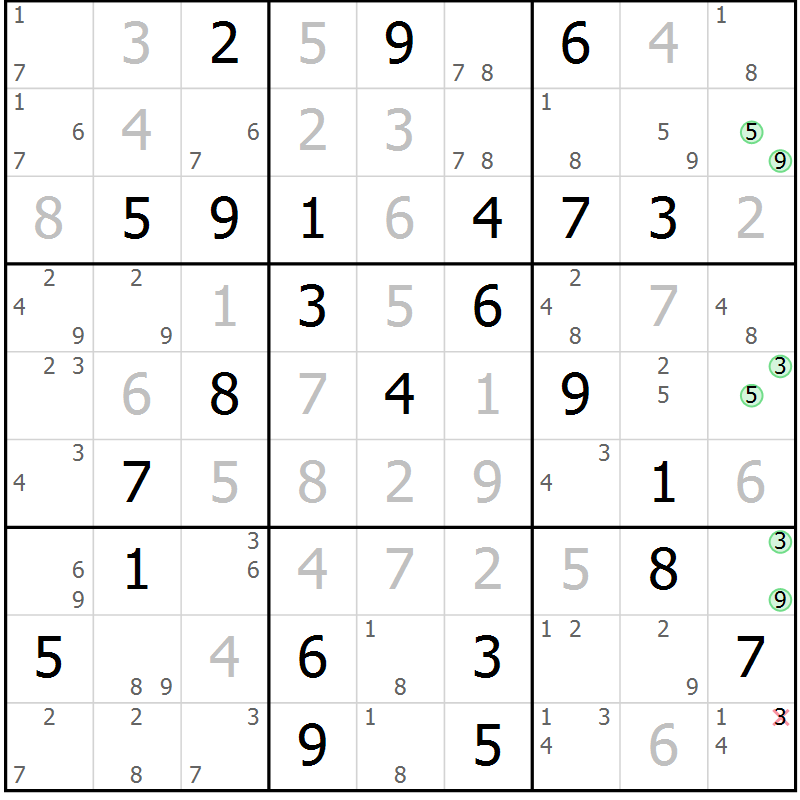 Position des candidats pour la solution de la Gr 82 page 85 du magazine de sudoku Sudoku Suprême n° 037
