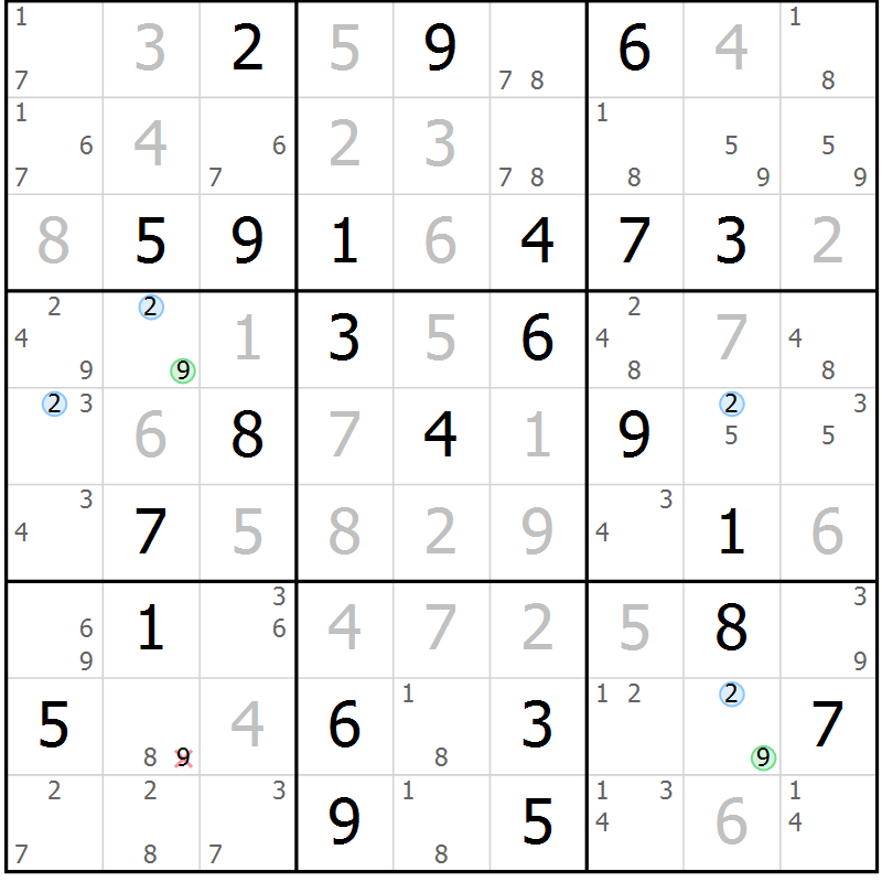 Position des candidats pour la solution de la Gr 82 page 85 du magazine de sudoku Sudoku Suprême n° 037
