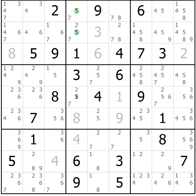 Position des candidats pour la solution de la Gr 82 page 85 du magazine de sudoku Sudoku Suprême n° 037